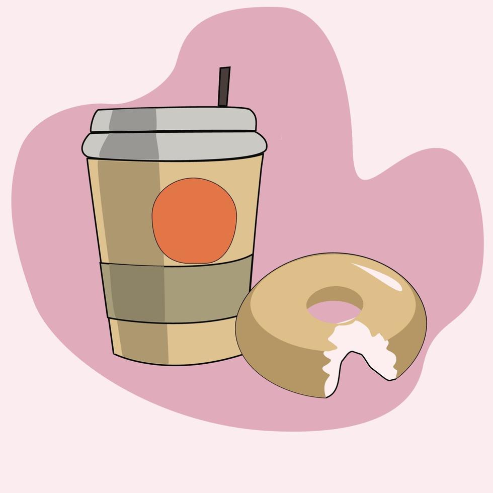 café y donut comida deliciosa desayuno vector