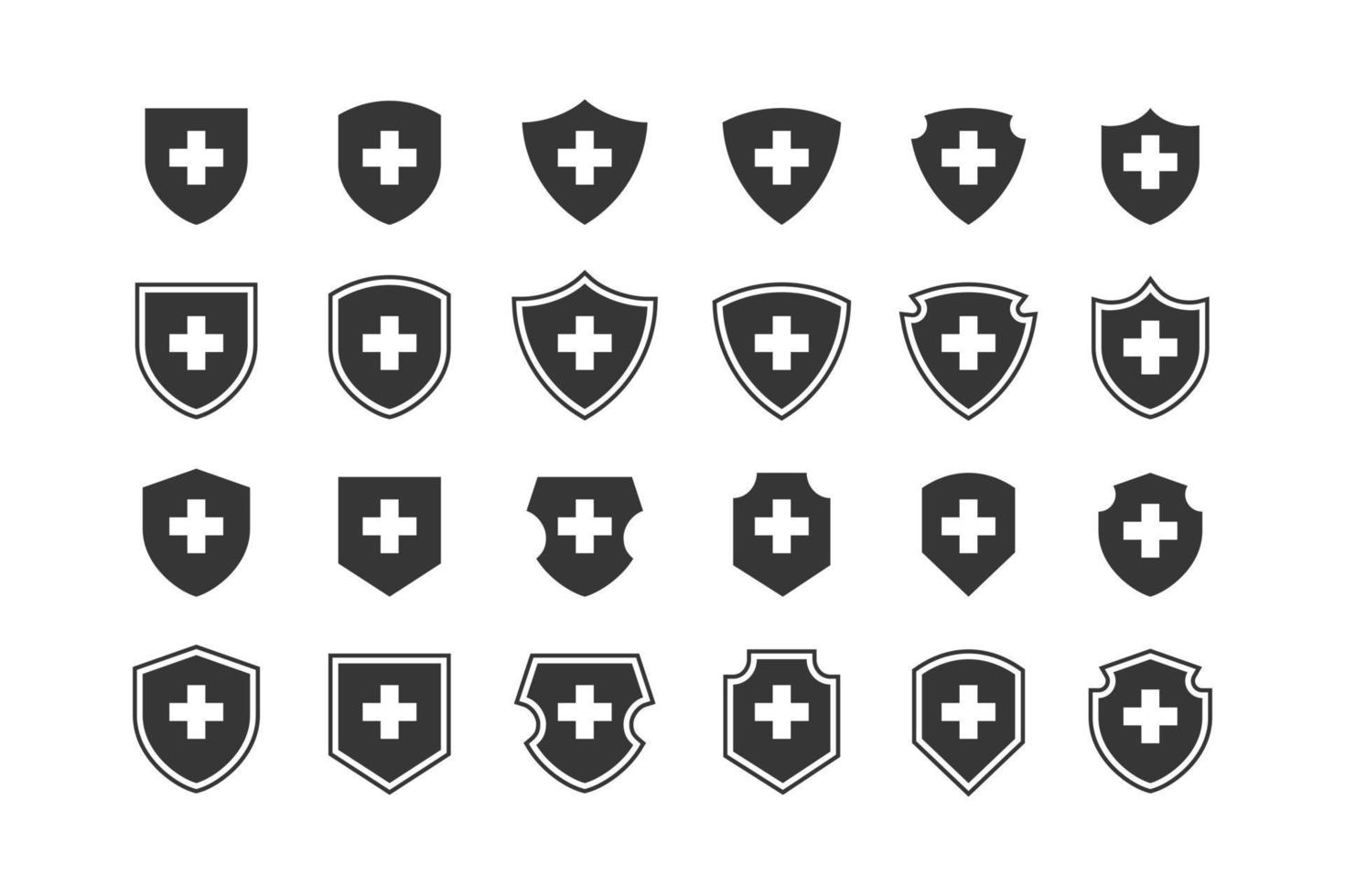 Logotipo de escudo con colección de vectores cruzados para hospital o médico.