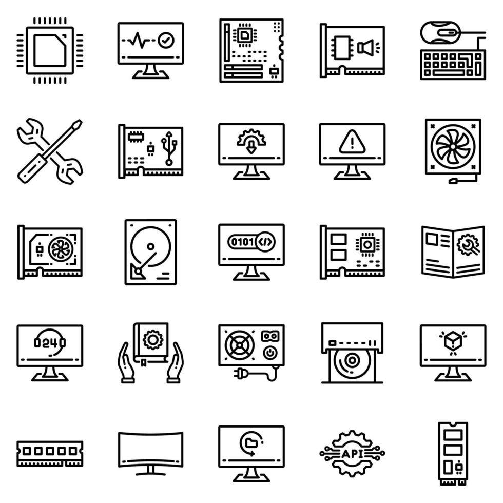 conjunto de iconos de hardware - ilustración vectorial. vector