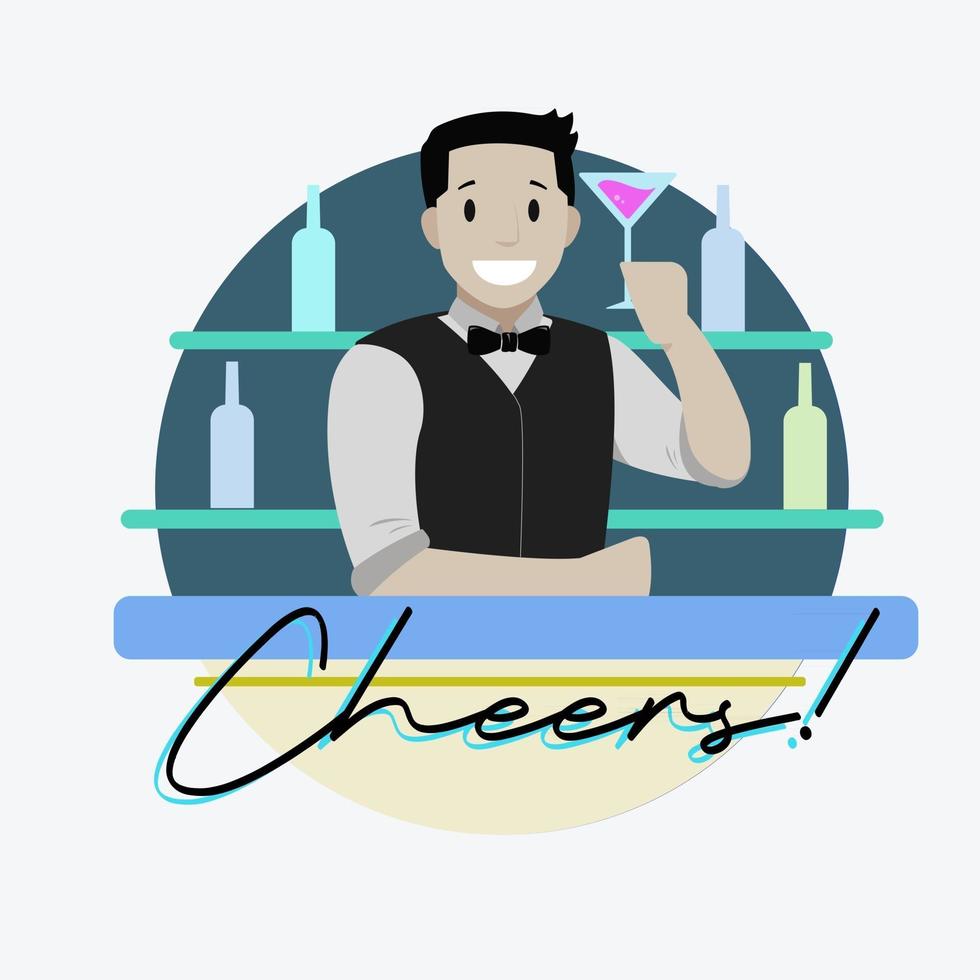 Bartebartender with a glass of drink in hand vector