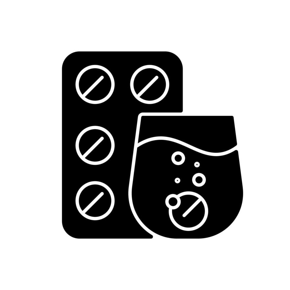 Effervescent tablet for cold relief black glyph icon vector