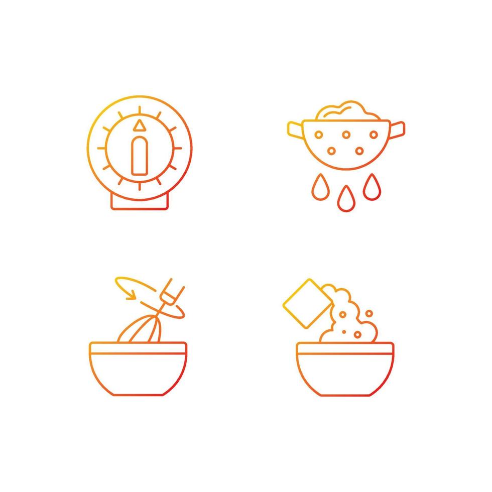 Food preparation gradient linear vector icons set