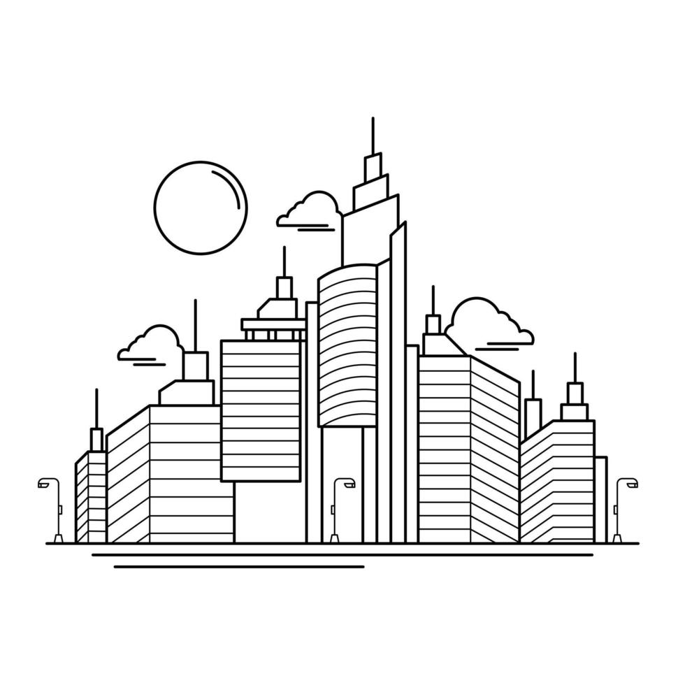 City Building Outline Design for Drawing Book Style seven vector