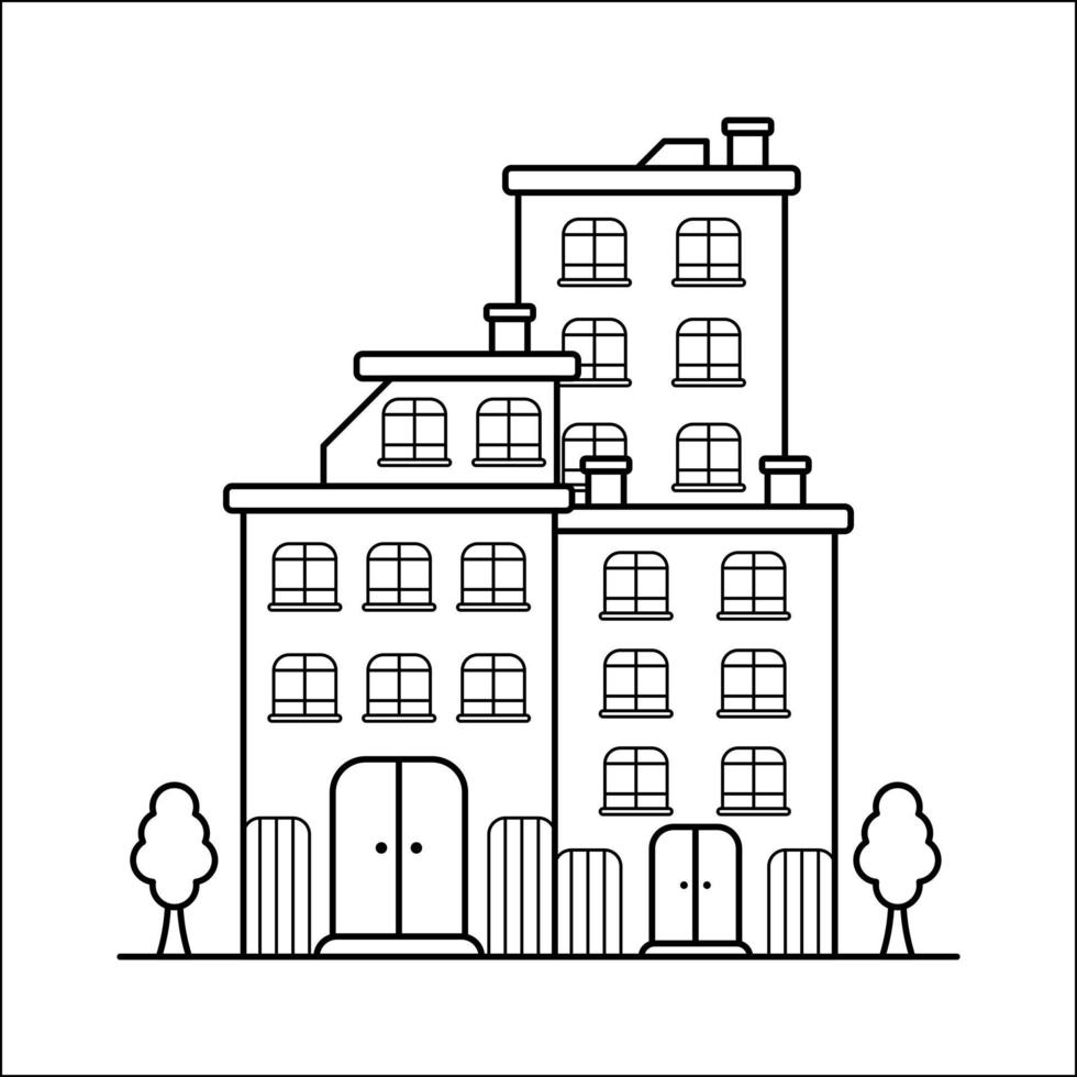 City Building Outline Design for Drawing Book Style fourteen vector