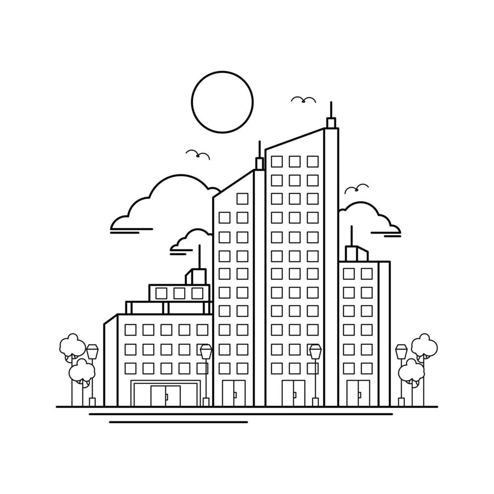 City Building Outline Design for Drawing Book Style two vector