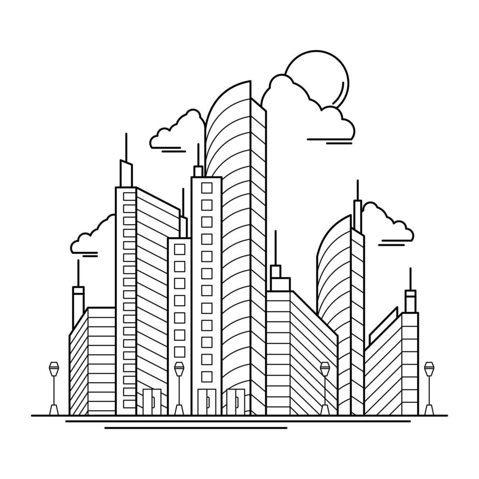 diseño del esquema del edificio de la ciudad para el estilo de libro de dibujo cuatro vector