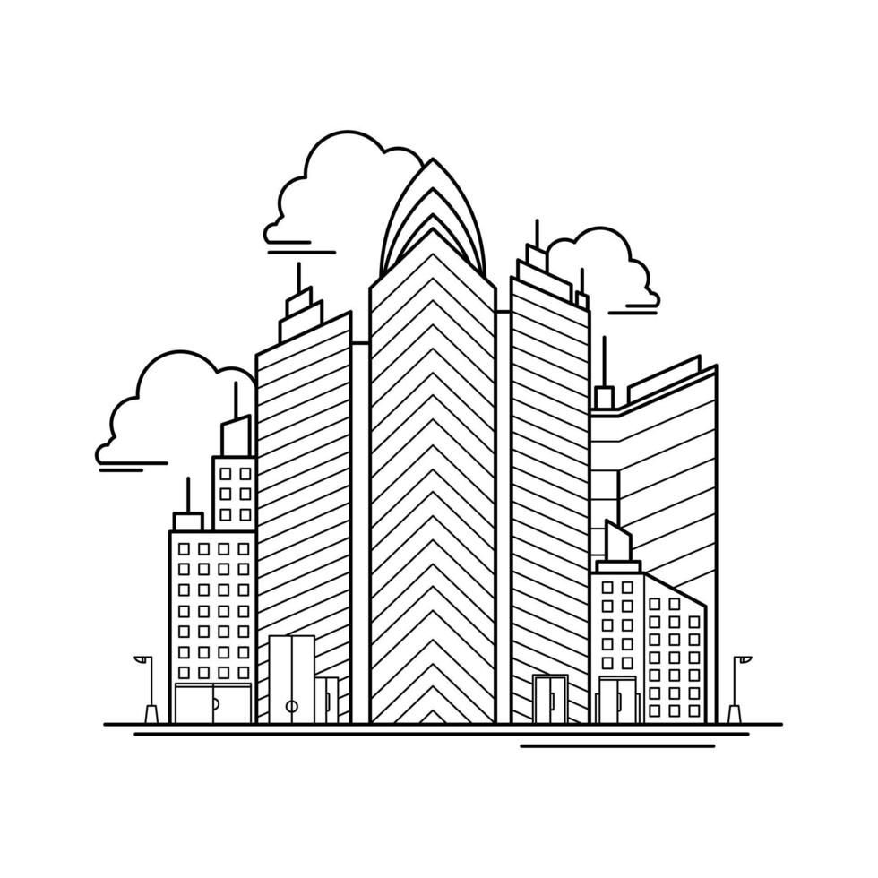 diseño del esquema del edificio de la ciudad para el estilo de libro de dibujo tres vector