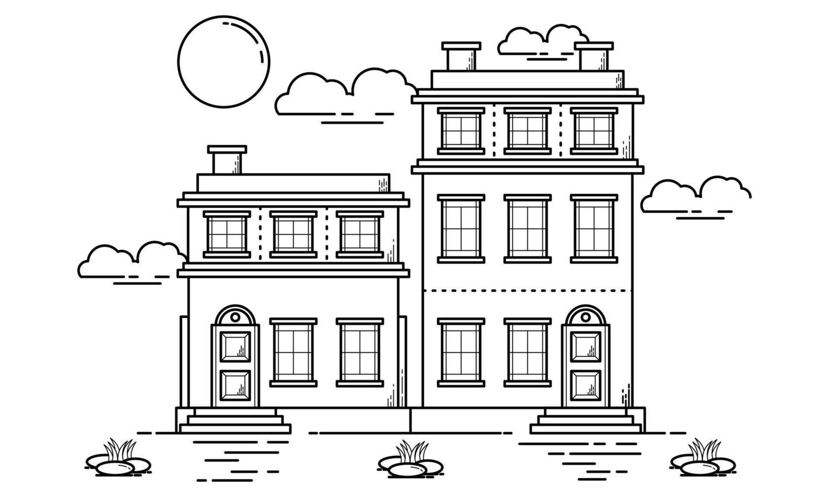 House Building Outline Design for Drawing Book Style five vector