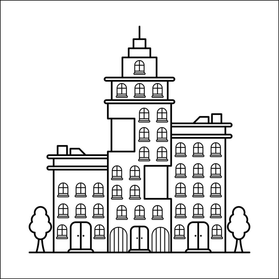 City Building Outline Design for Drawing Book Style fifeteen vector