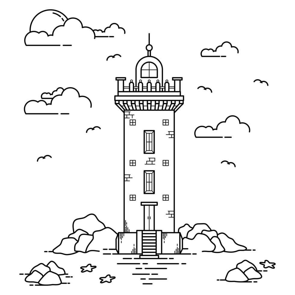 Monument Building Outline Design for Drawing Book Style one vector