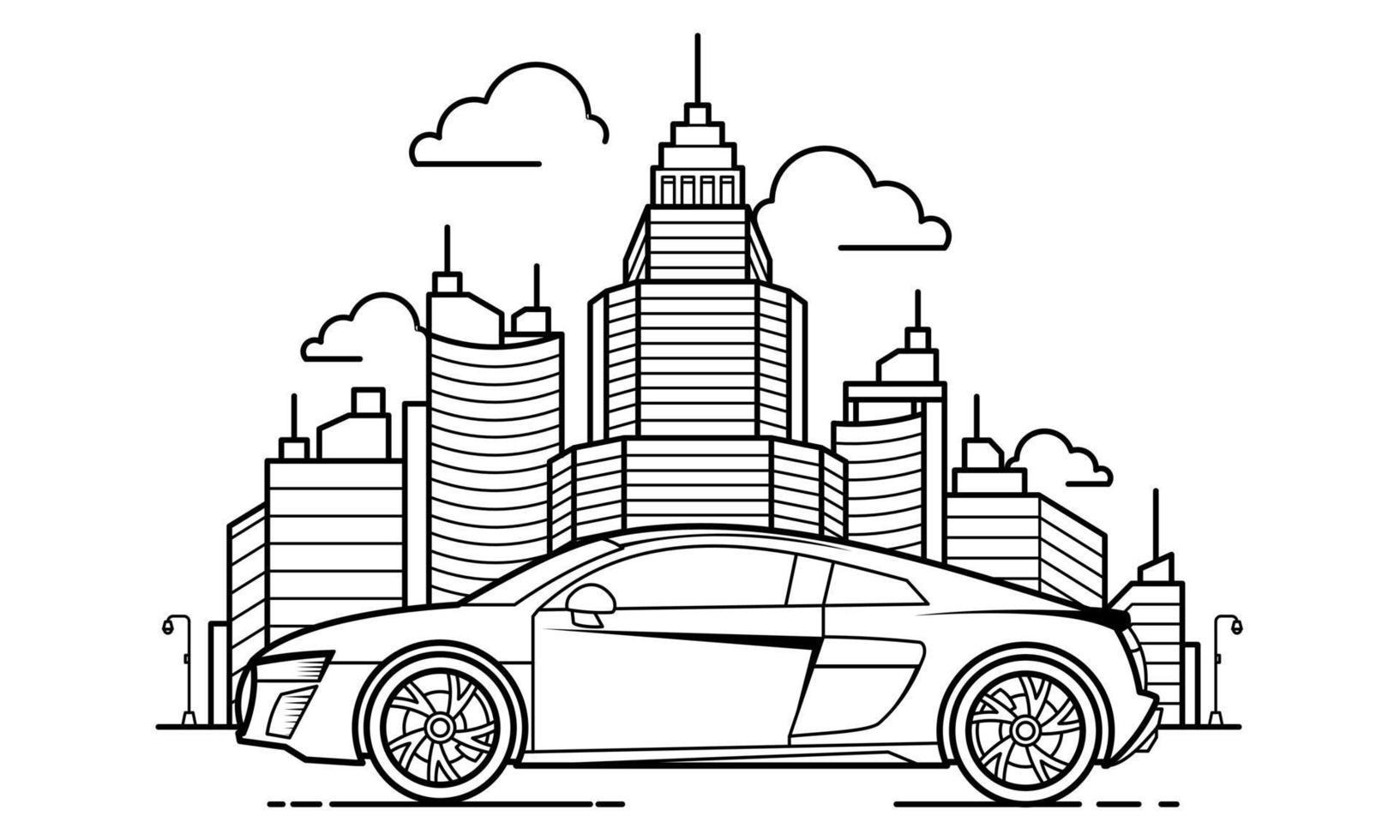Sport Car Outline Design for Drawing Book Style three vector