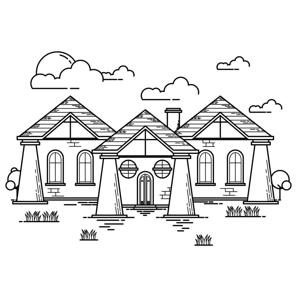 House Building Outline Design for Drawing Book Style three vector