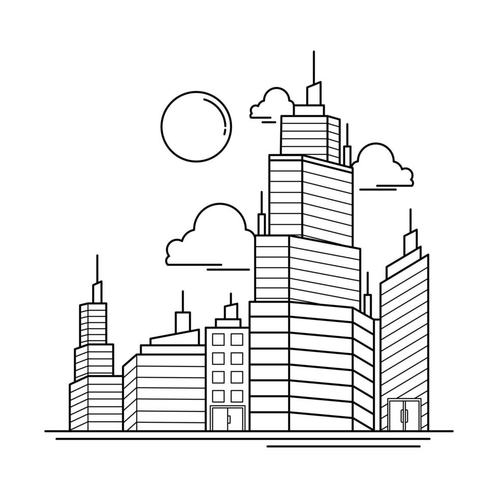 City Building Outline Design for Drawing Book Style five vector