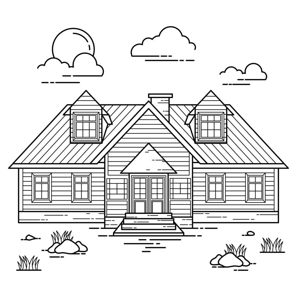 House Building Outline Design for Drawing Book Style twelve vector