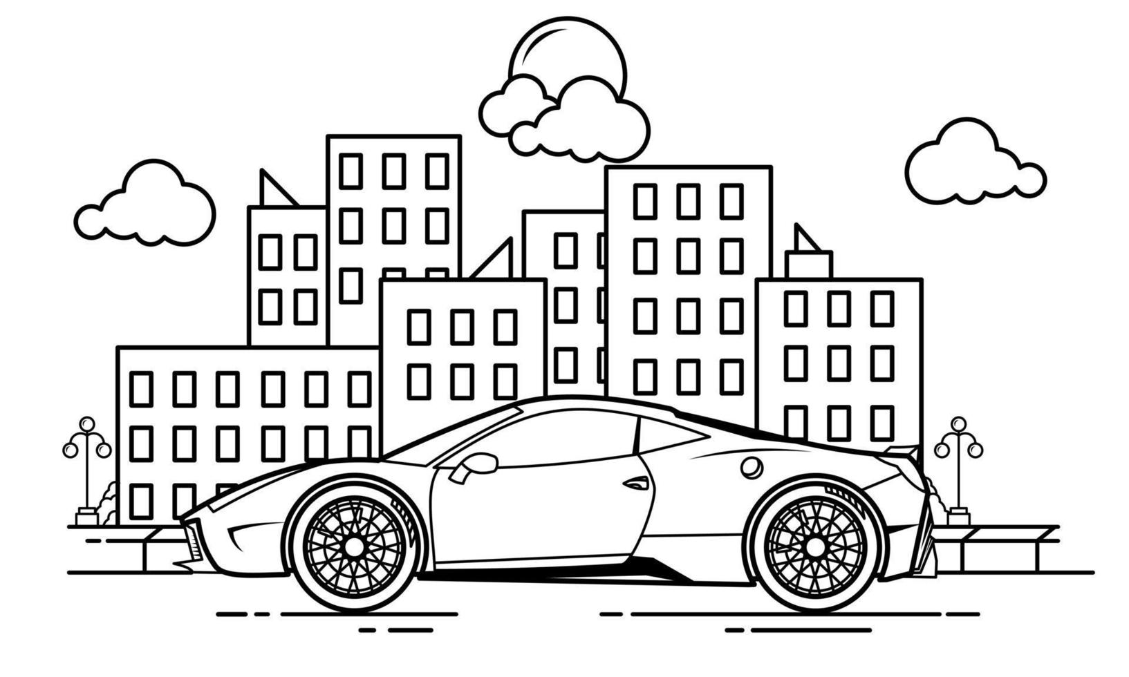 Sport Car Outline Design for Drawing Book Style two vector