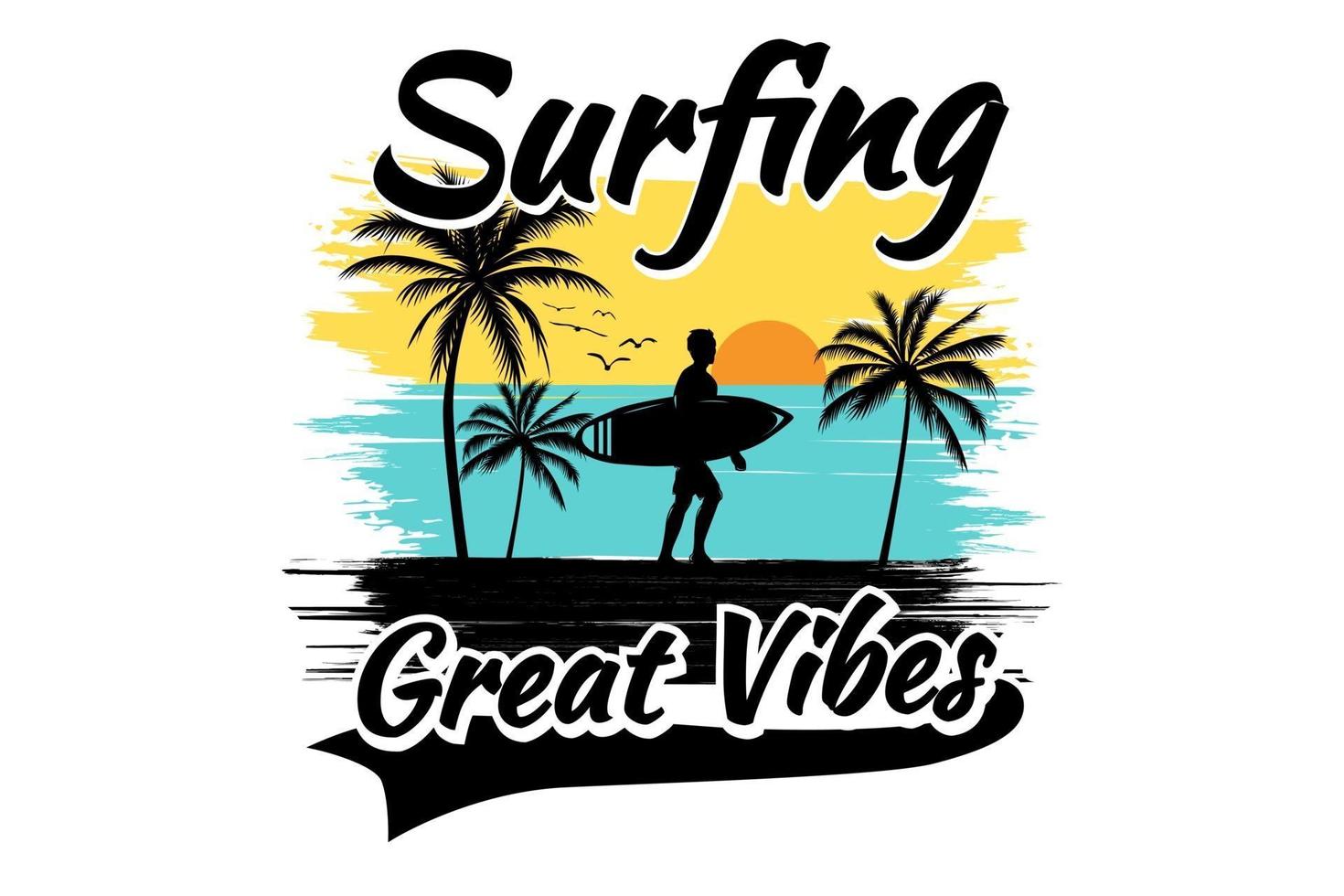 surfing great vibes beach brush vector
