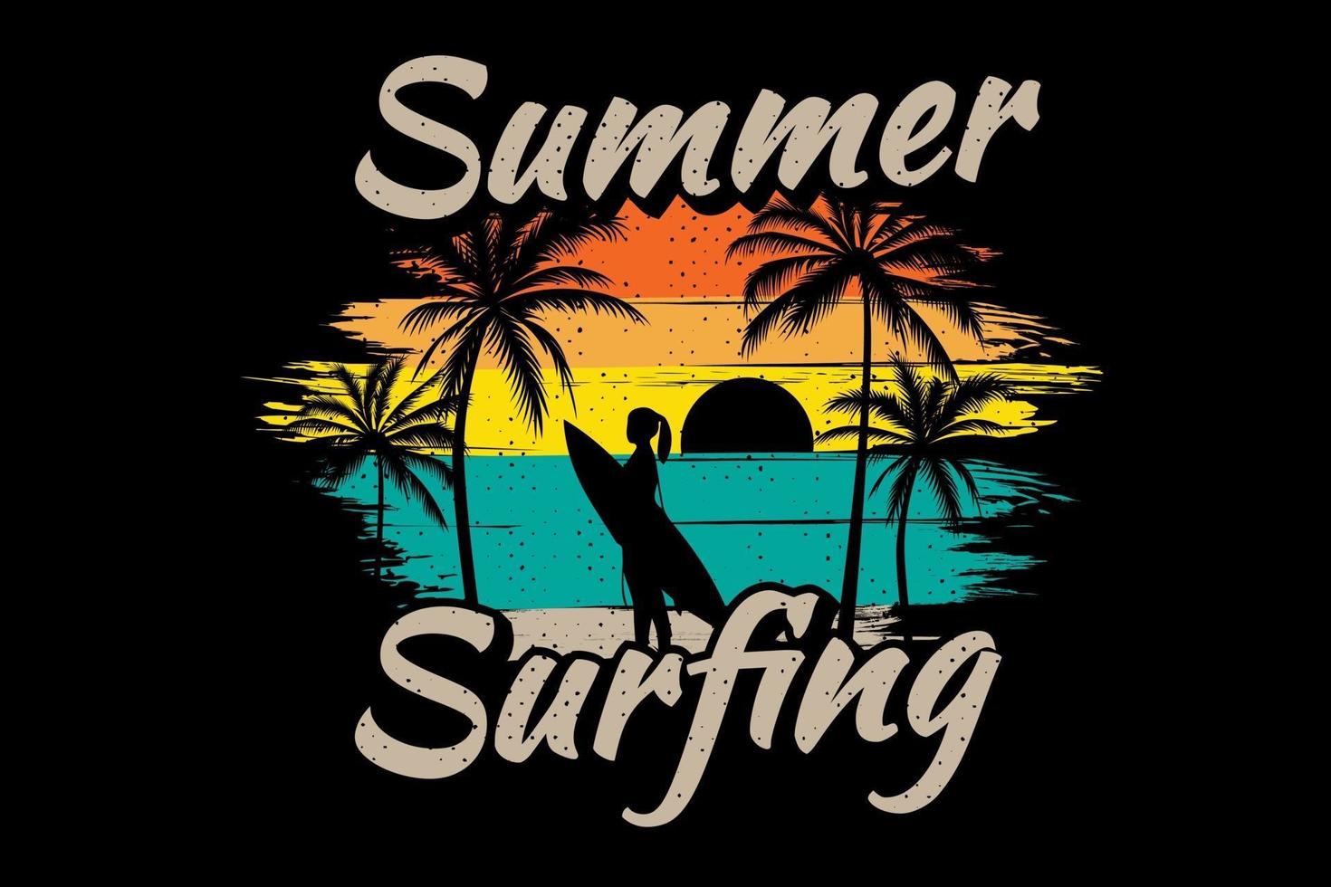 summer surfing beach sunset vector