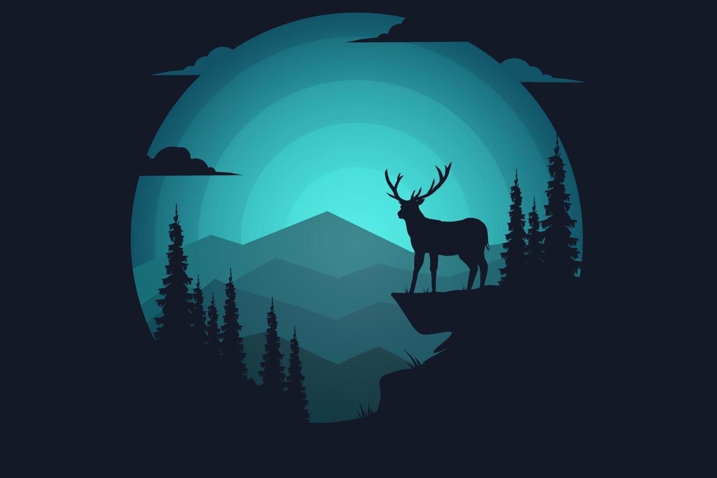 T-shirt explore nature mountain deer pine tree vintage vector