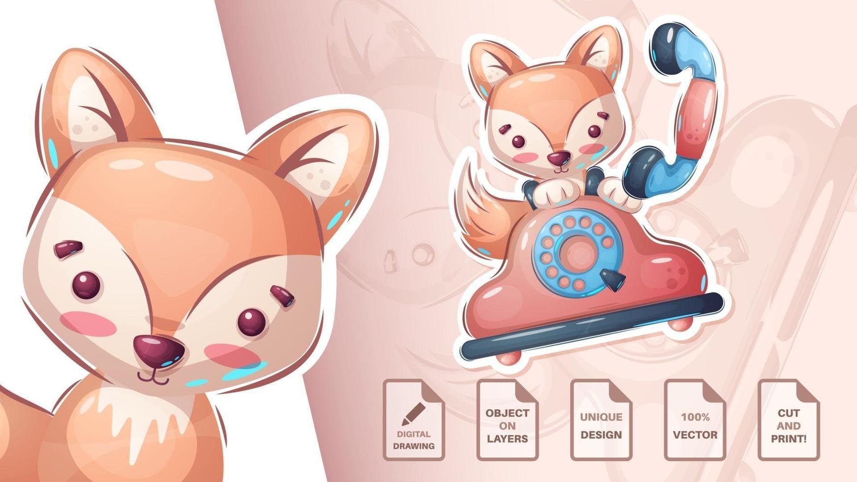 Cartoon character animal fox tell phone vector