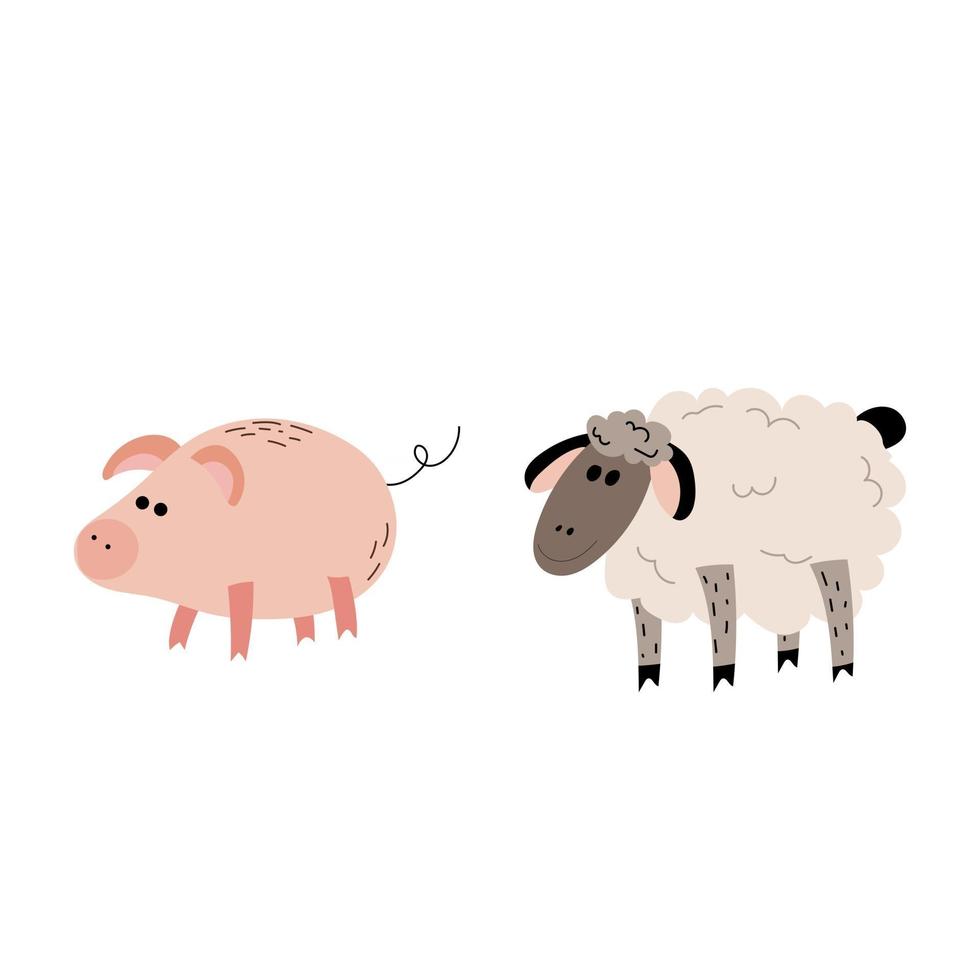 farm animals. Pig and sheep .Vector illustration in flat style. vector