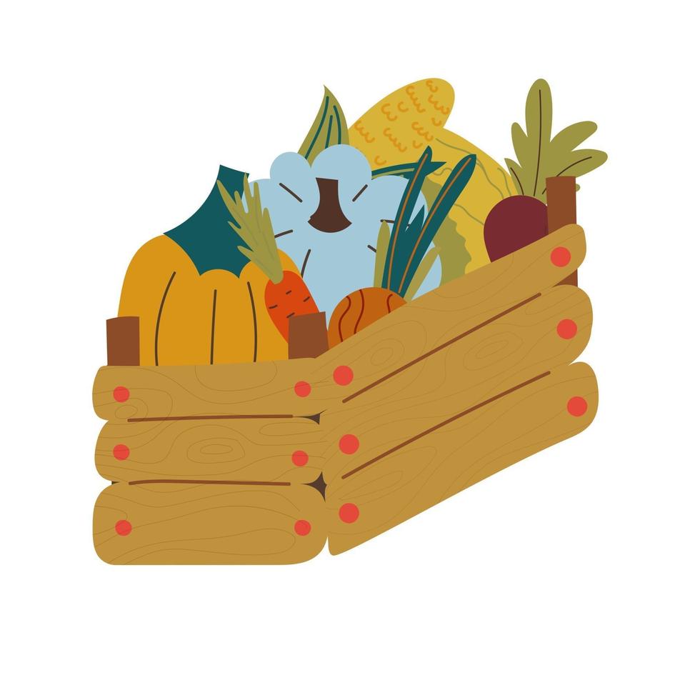 Box with vegetables .Local farmers products. vector