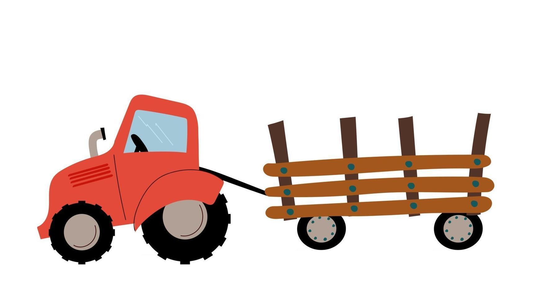 Tractor de cosecha rojo con icono de semirremolque vector