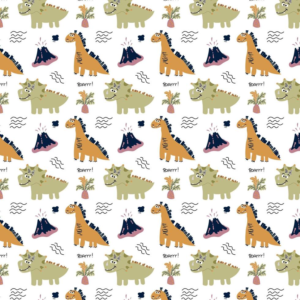 Dinosaurs kids seamless vector pattern Flat style