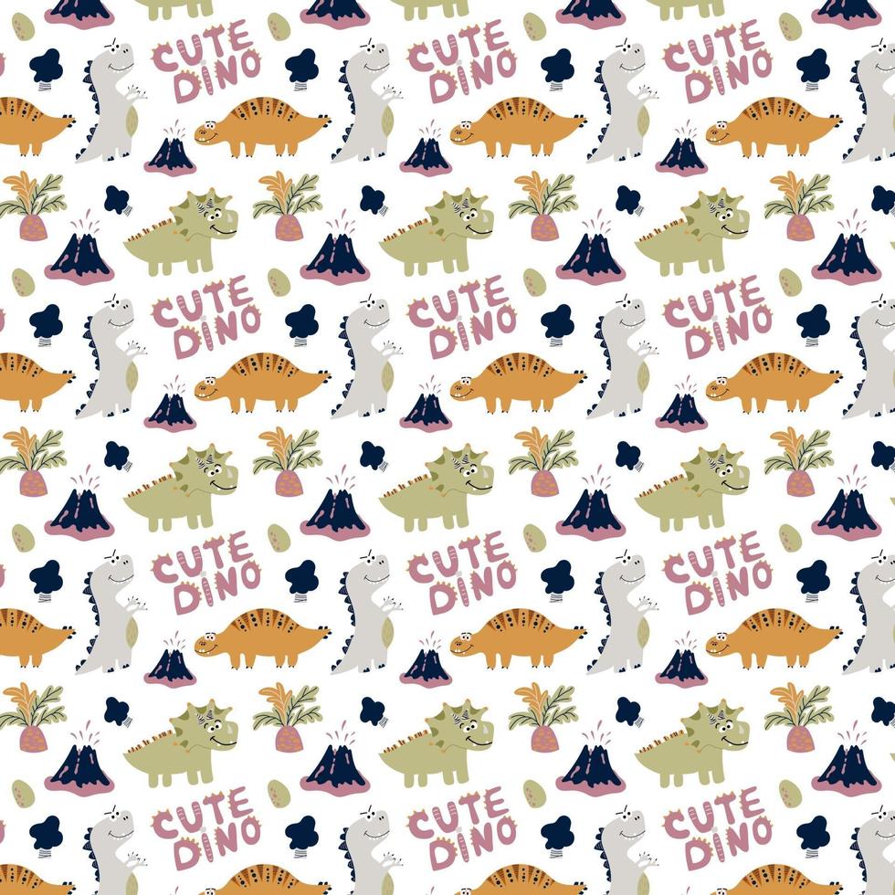 Cute seamless pattern with dinosaurs on a white vector