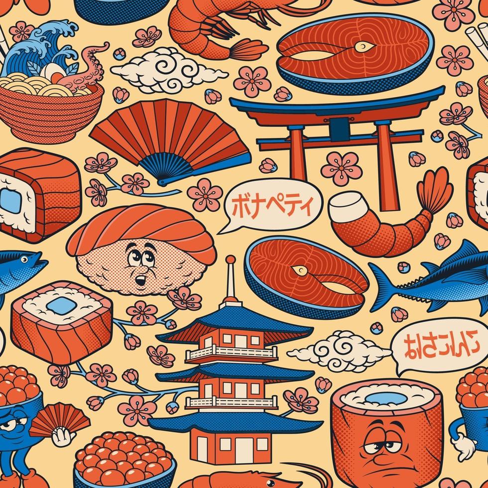 Japanese food art seamless pattern vector