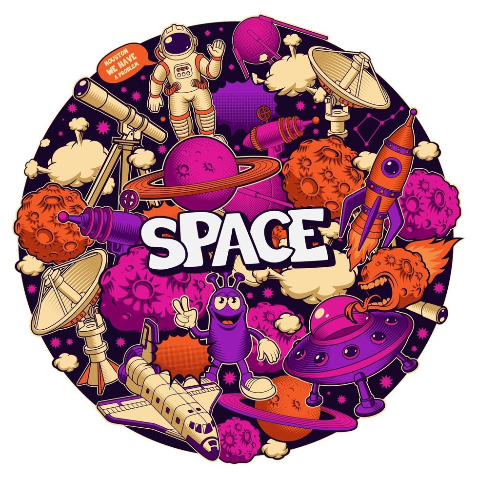 Space circular pattern in cartoon style vector