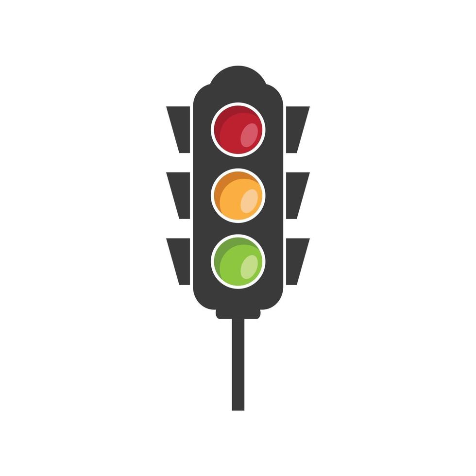 Flat design icon of traffic light signal with red, yellow and green. vector