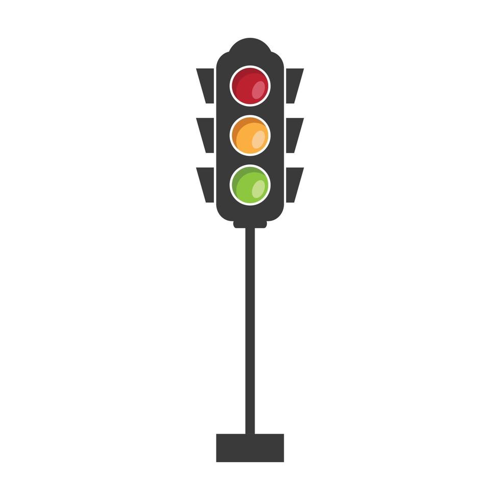 Flat design icon of traffic light signal with red, yellow and green. vector