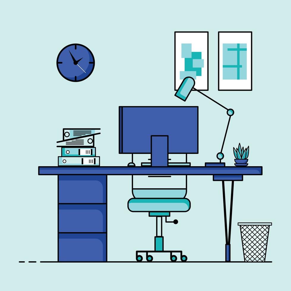 Flat design, Concept of work station or working desk with furniture. vector