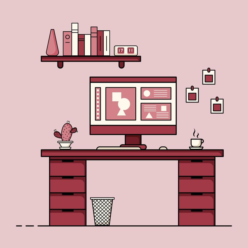 Flat design, Concept of work station or working desk with furniture. vector