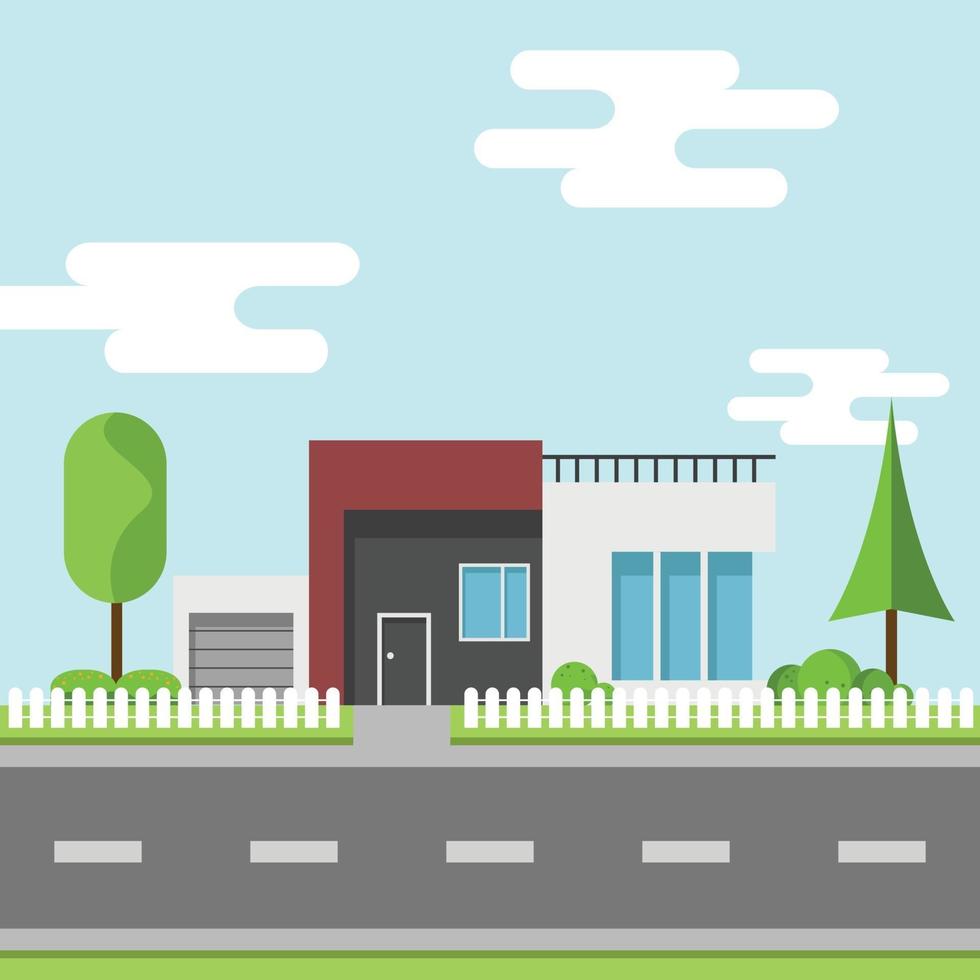 Modern houses with tree and clouds, Modern building and architecture. vector