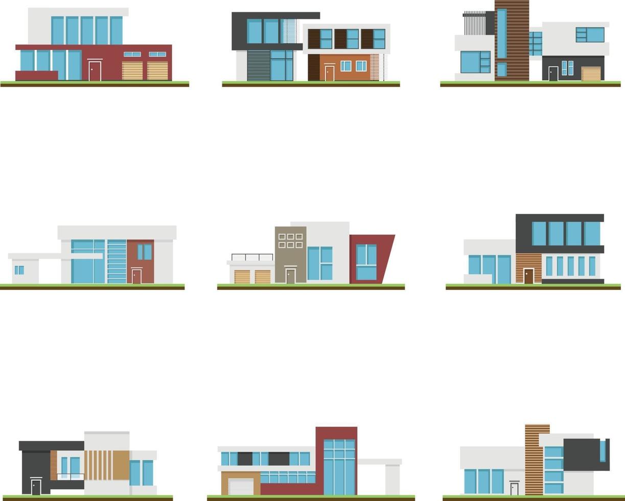 conjunto de casas y casas modernas, construcción y arquitectura modernas. vector