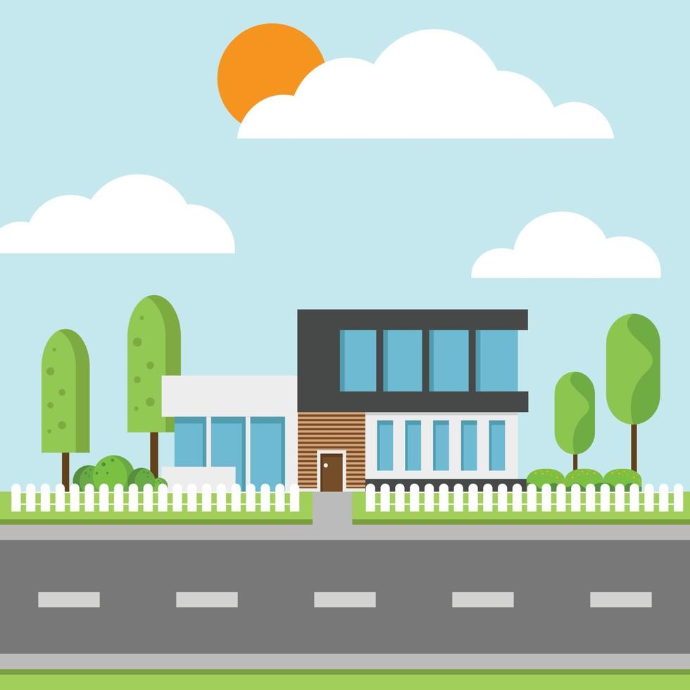 Modern houses with tree and clouds, Modern building and architecture. vector