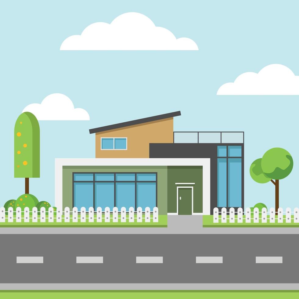 Modern houses with tree and clouds, Modern building and architecture. vector