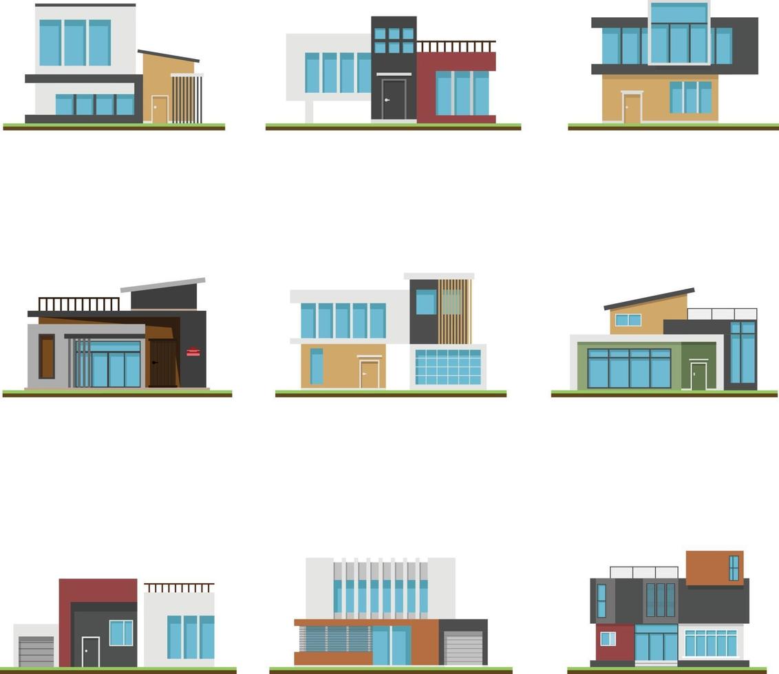 conjunto de casas y casas modernas, construcción y arquitectura modernas. vector