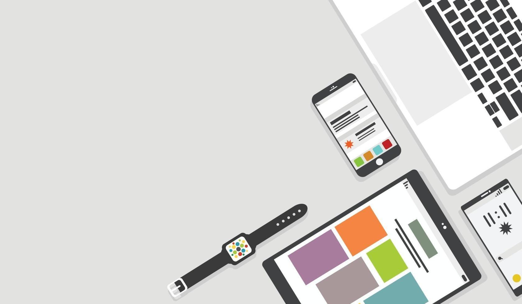 Flat design, Top view of table working with accessory on the table