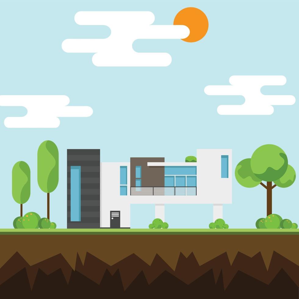 Modern houses with tree and clouds, Modern building and architecture. vector