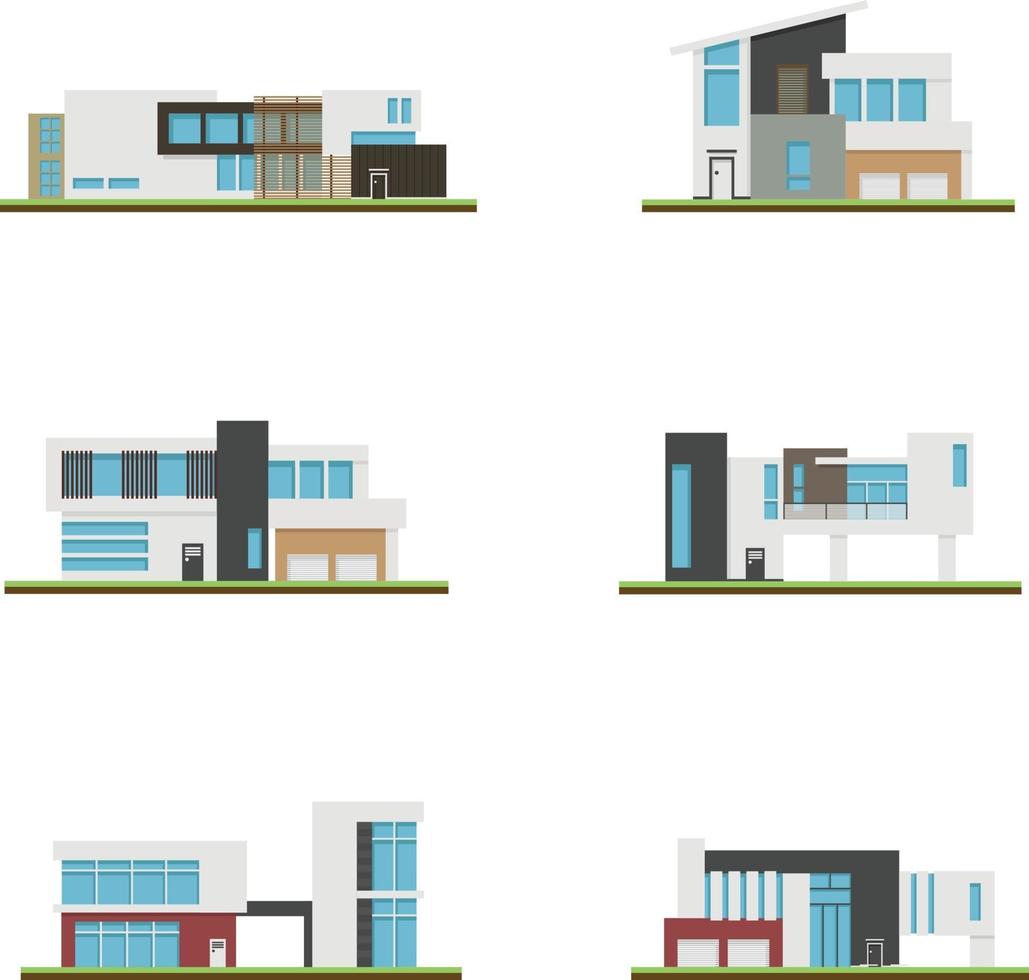 conjunto de casas y casas modernas, construcción y arquitectura modernas. vector