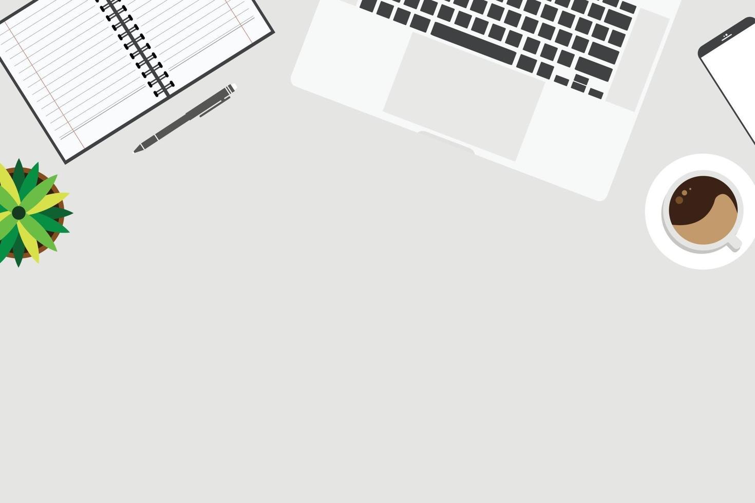 Flat design, Top view of working table with accessory on desk. vector