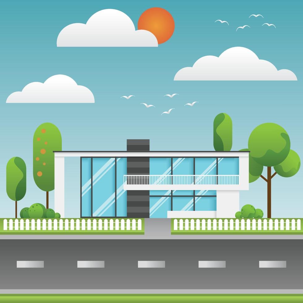 Flat design of houses or modern building with environment. vector