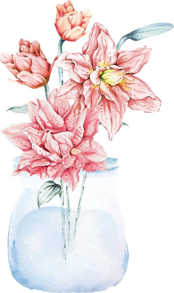 Lilies bouquet painted with watercolor 2 vector