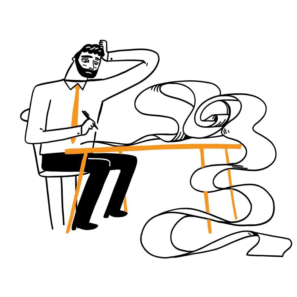 The sucky man writing a long roll of paper. vector
