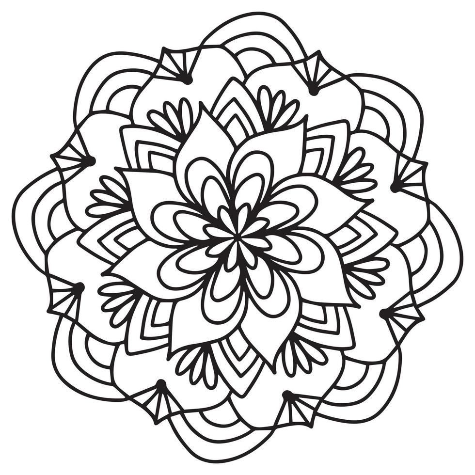 Mandala circular symmetric pattern. Oriental ornament black outline vector