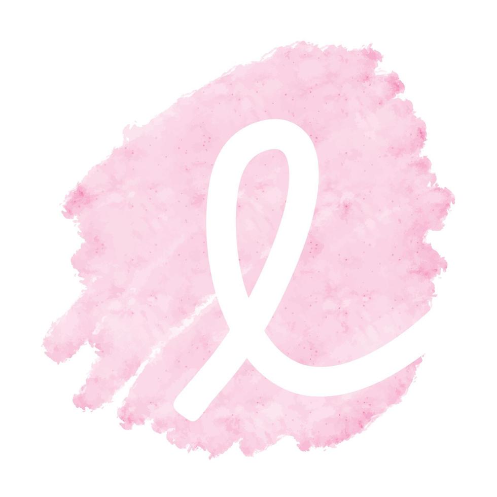watercolor textured stain, pink ribbon - breast cancer awareness logo vector