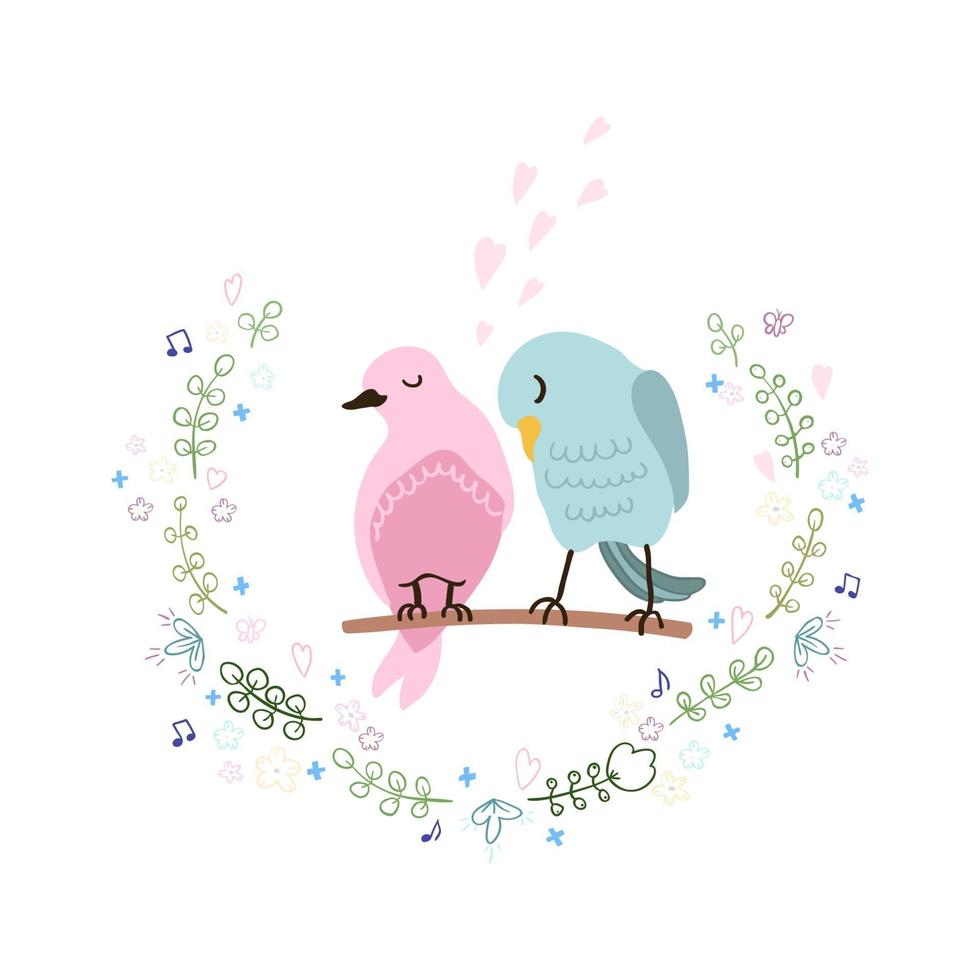 Colorful illustration of cute couple of birds in love vector