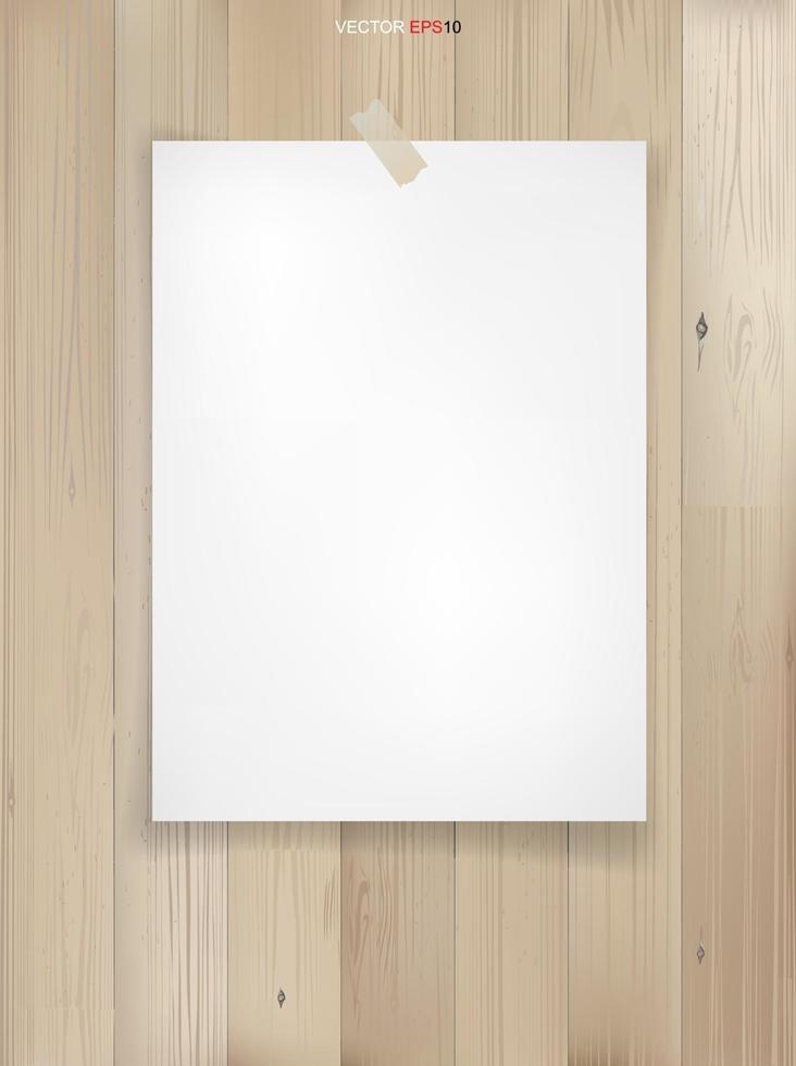 White paper sheet on wood texture background. Vector. vector
